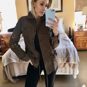 Green Utility Cargo Jacket with Cut Outs